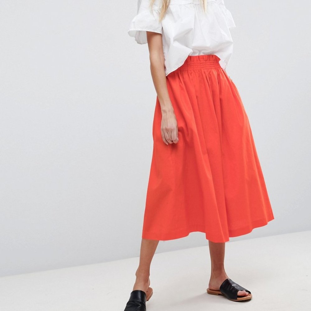 Asos Paper Bag Waist Midi Linen Skirt